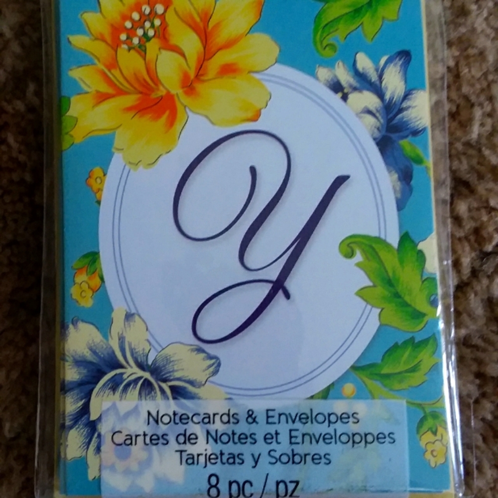 April Cornell Notecards & Envelopes 8 PC w/ initial "Y" NIB Ca. 2015